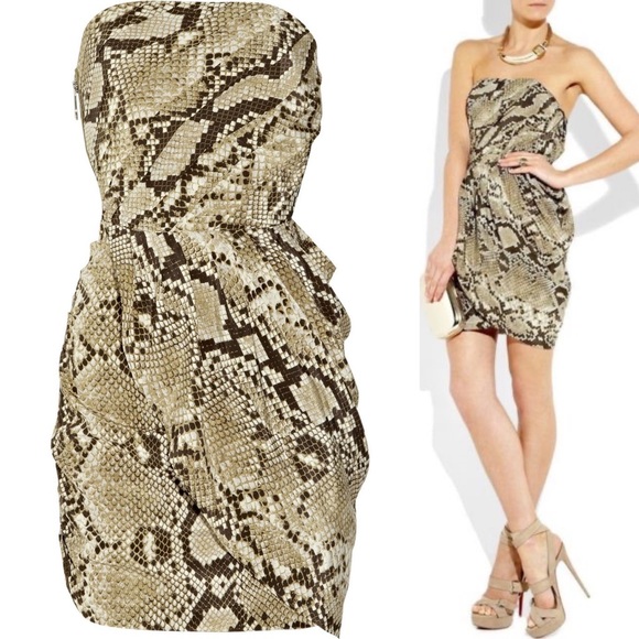 snake print strapless dress